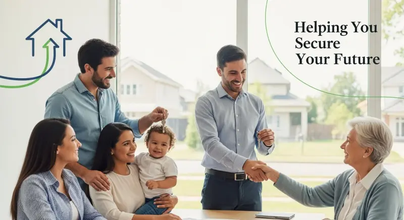 Family standing in front of a home purchased with a VA loan